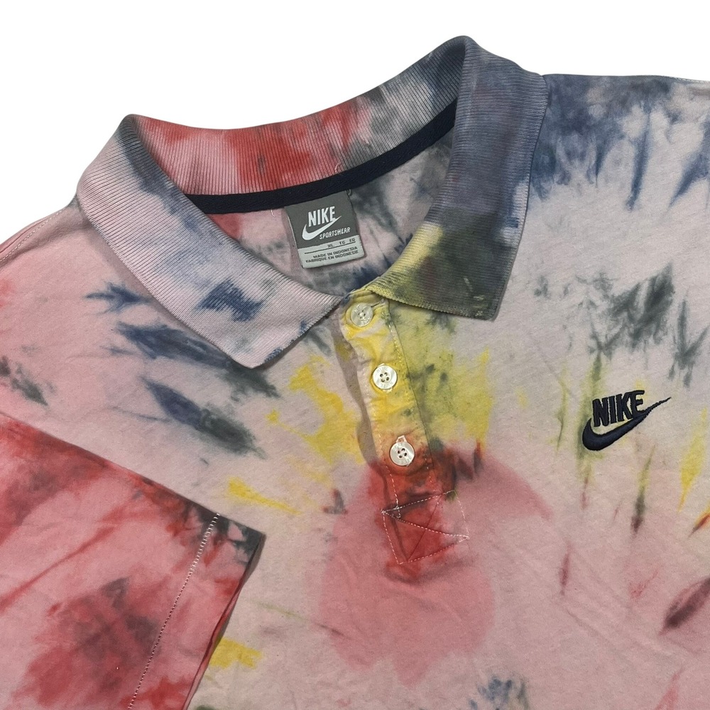 Nike Polo Shirt Mens XL Multicolor Tie Dye Spiral Embroidered Sportswear Top Y2K